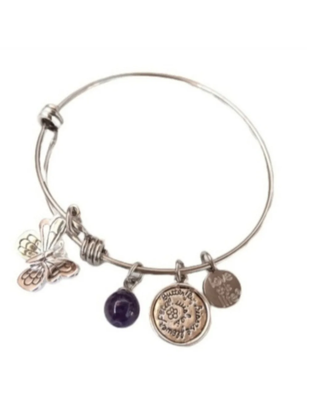Love This Life Butterfly Charm Bangle Bracelet | EUC | Stainless Steel